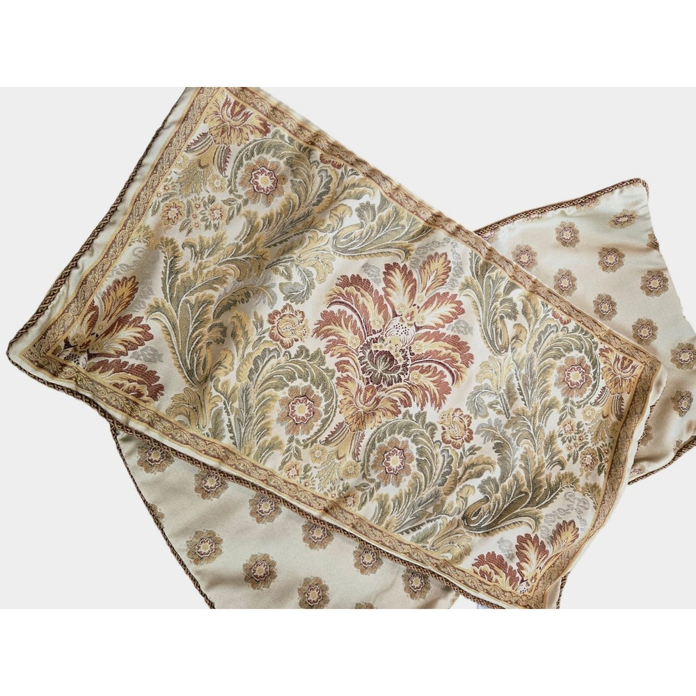 Waterford King Pillow Sham Jacquard‎ Damask Floral Rope Trim Gold 36x20 Zip